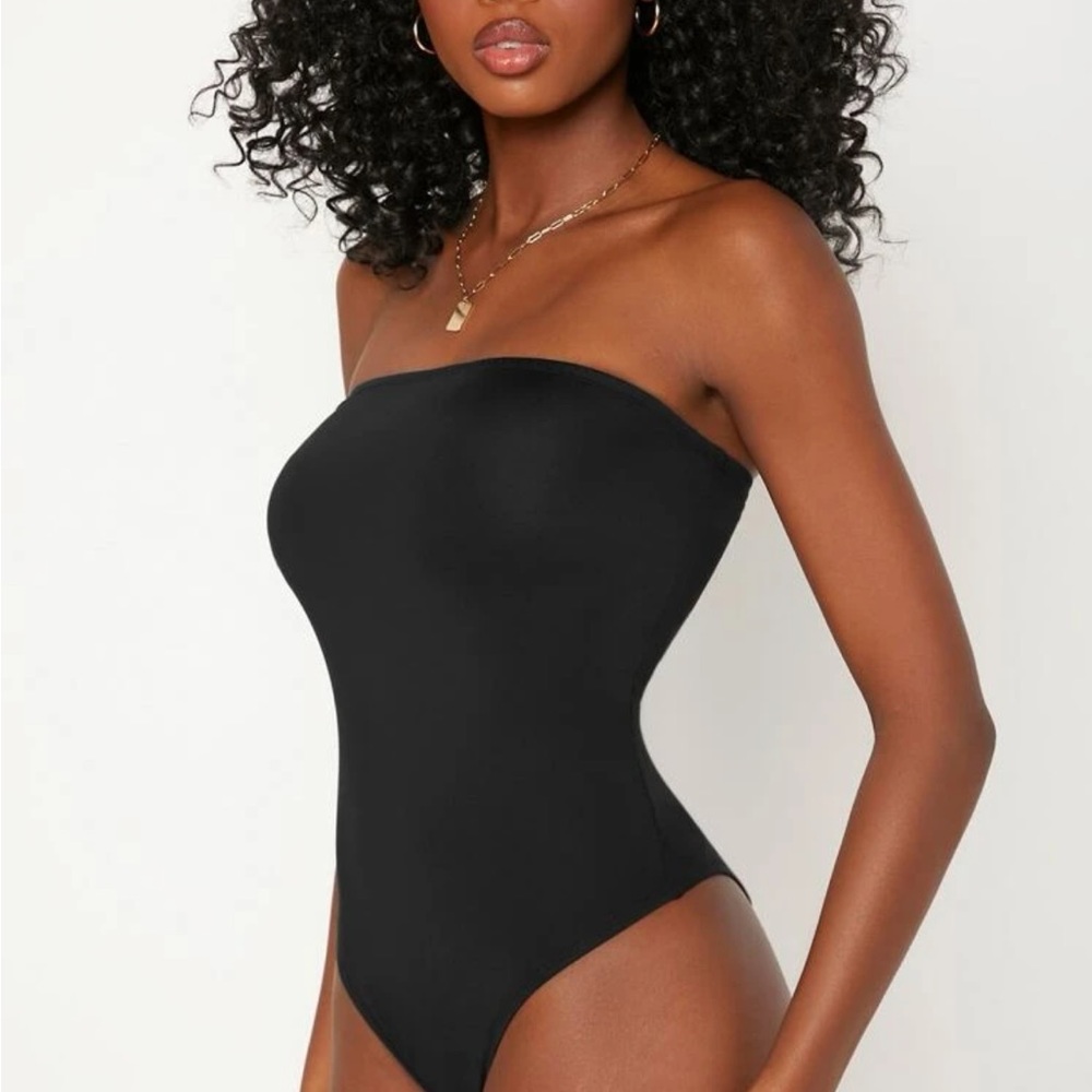 Solid Black Tube Bodysuit Top Strapless